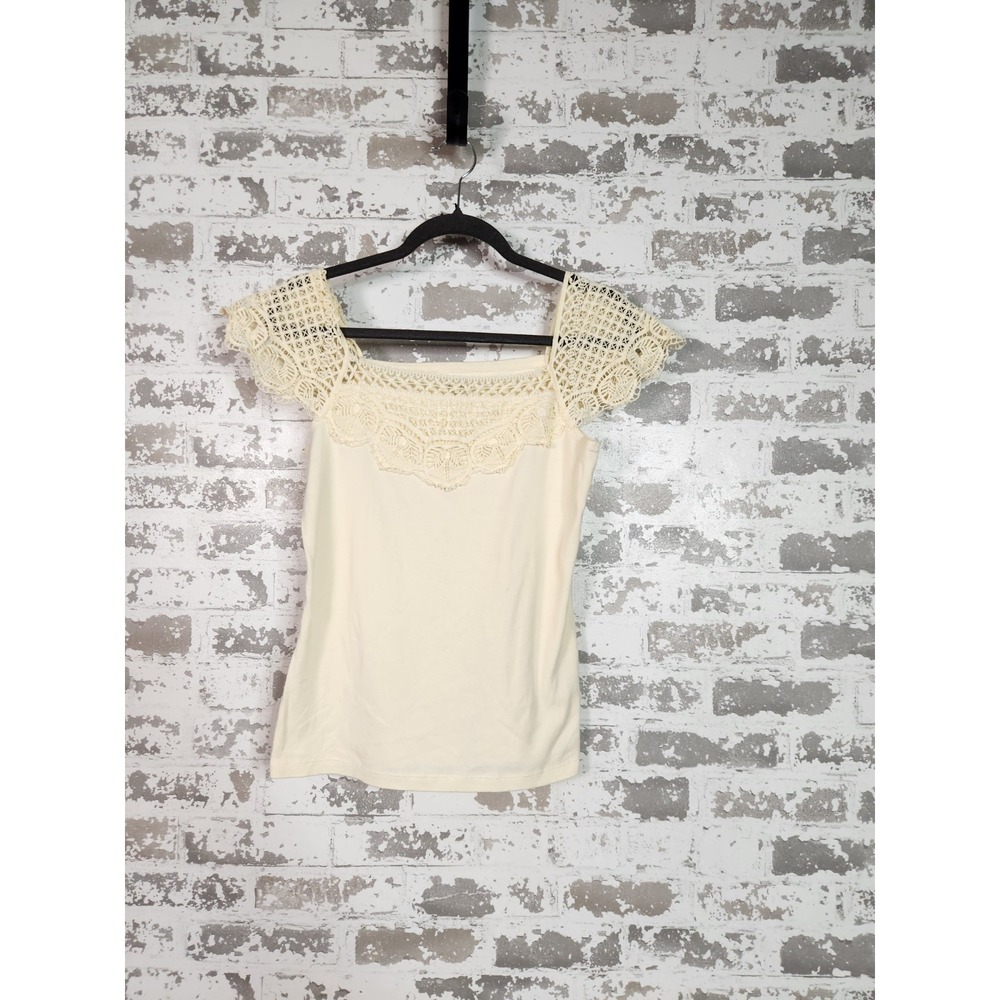 Cottagecore Crochet Lace Top Small Beige Boho Romantic Retro